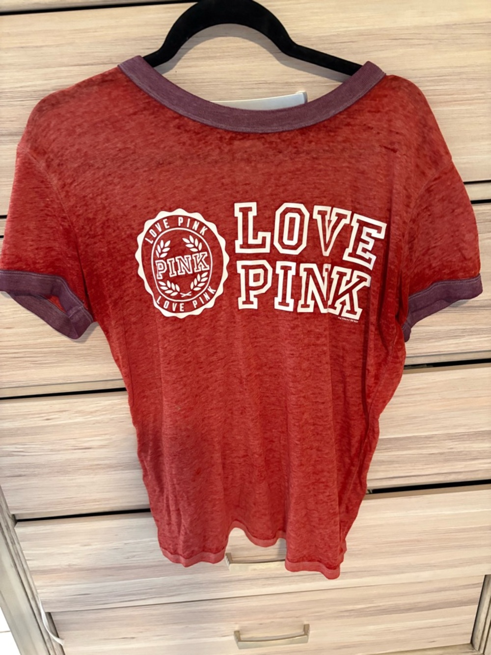 Victoria's Secret PINK Red Tee with Purple Trim